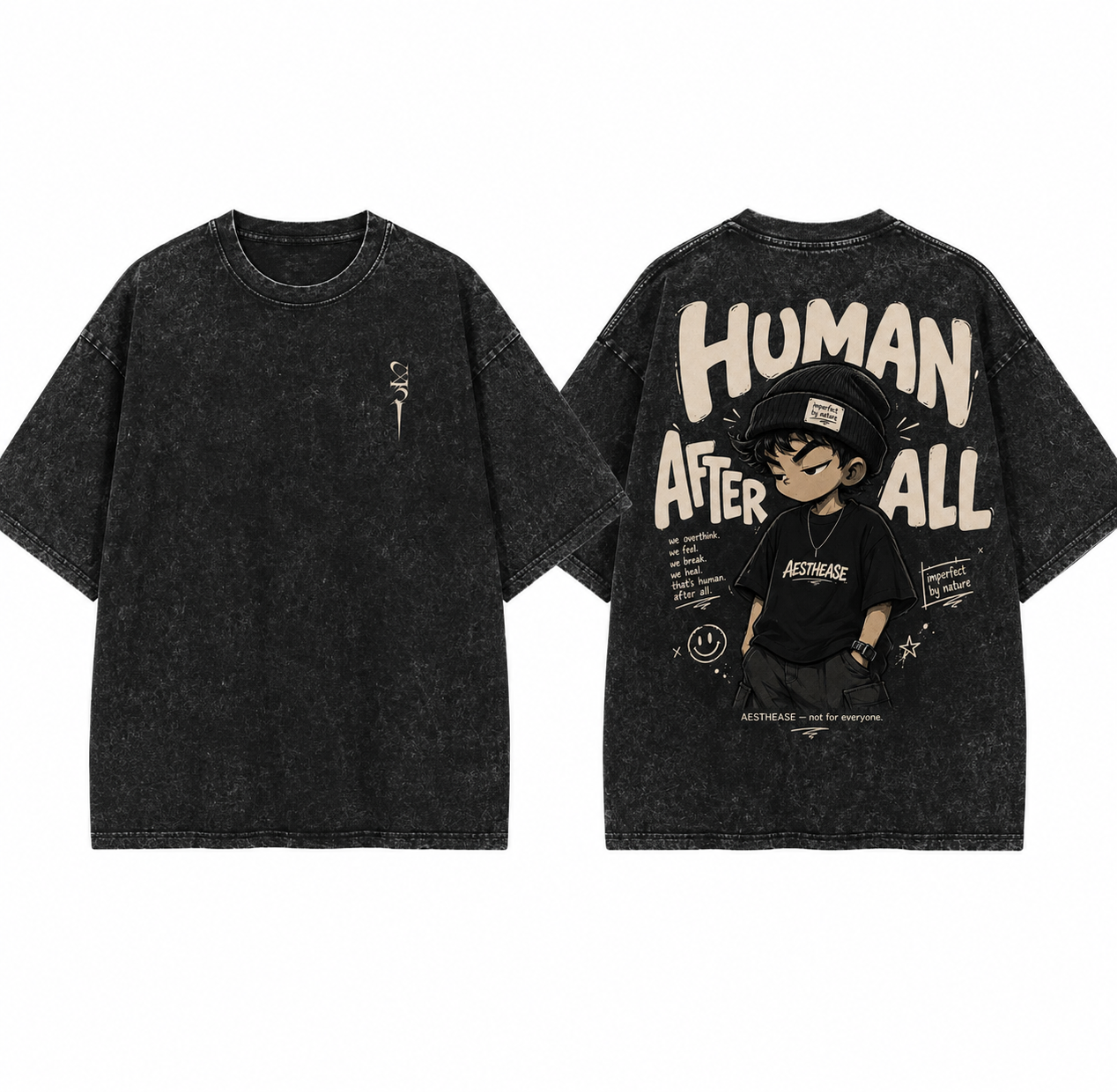 QUIPPA "Human After All" Acid Wash Oversized T-Shirt